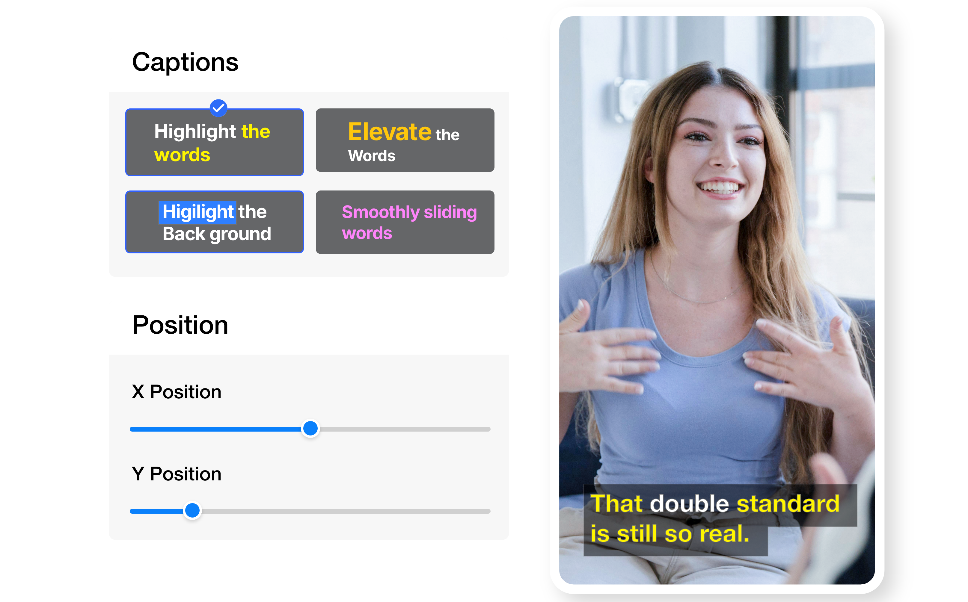 Caption styling and placement controls for customizing subtitles in video content