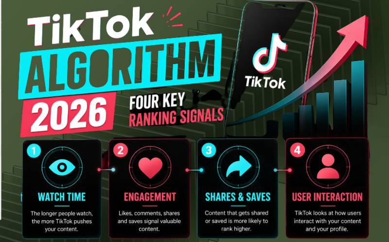 TikTok algorithm signals watch time completion rate shares comments 2026