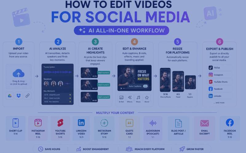 How to edit videos for social media with AI trimming captioning and publishing