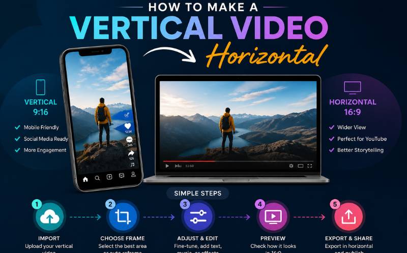 Three methods showing how to make vertical video from horizontal footage