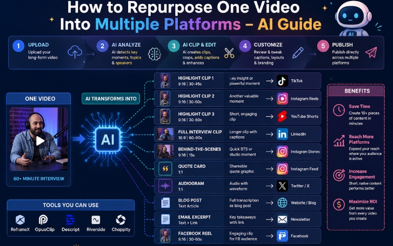 How to repurpose one video into multiple platforms complete AI guide