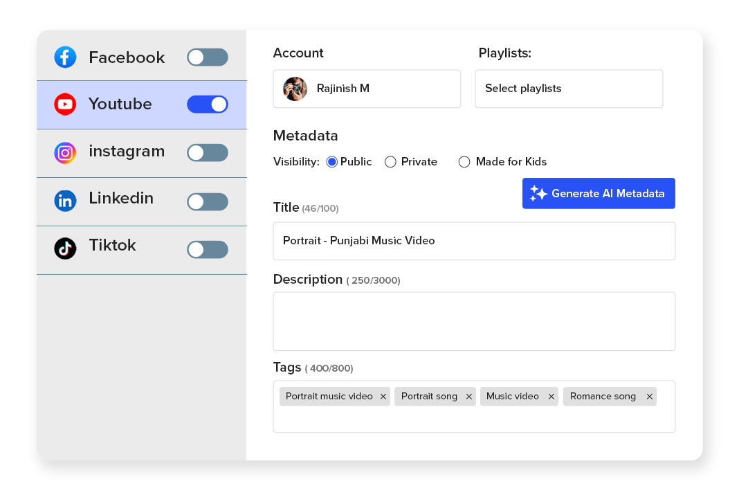 Multi platform video publisher distributing content across all channels