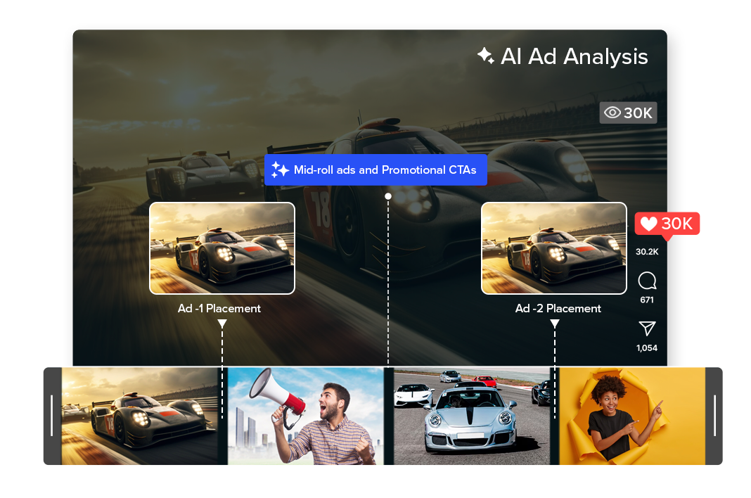 AI ad analysis tool showing video ad performance metrics and insights