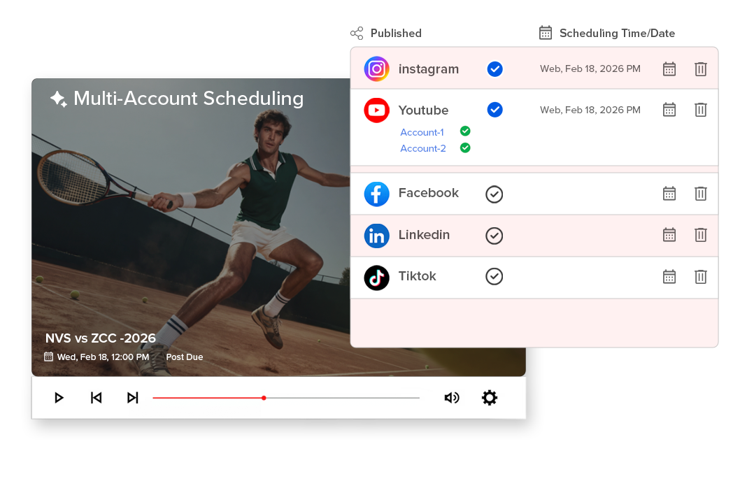 Schedule video posts for social media with drag and drop calendar