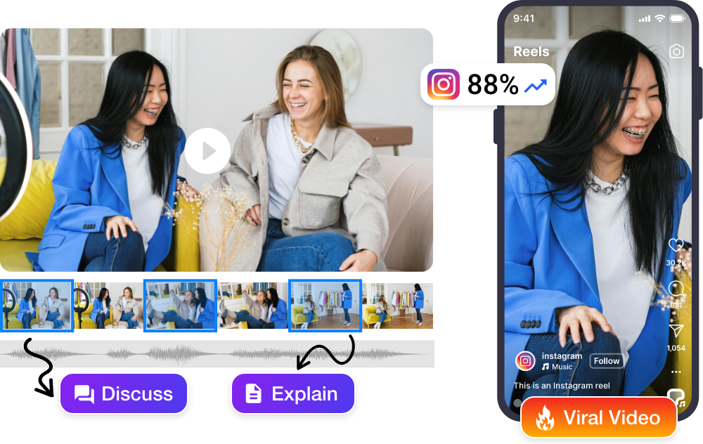 AI video clip generator extracting best moments from long video