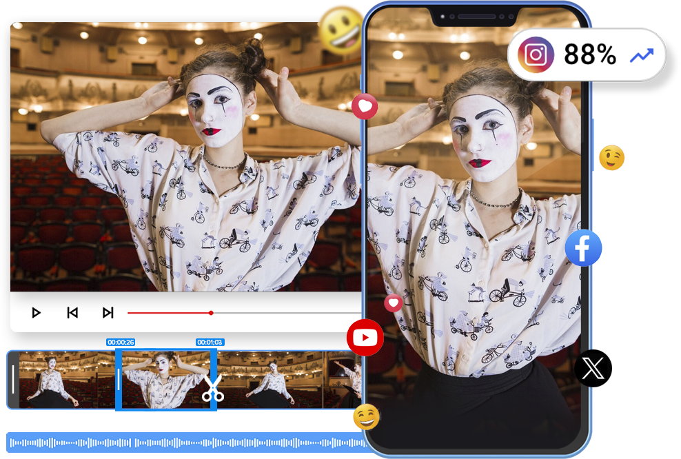 AI video trimmer online cutting video clips for social media platforms