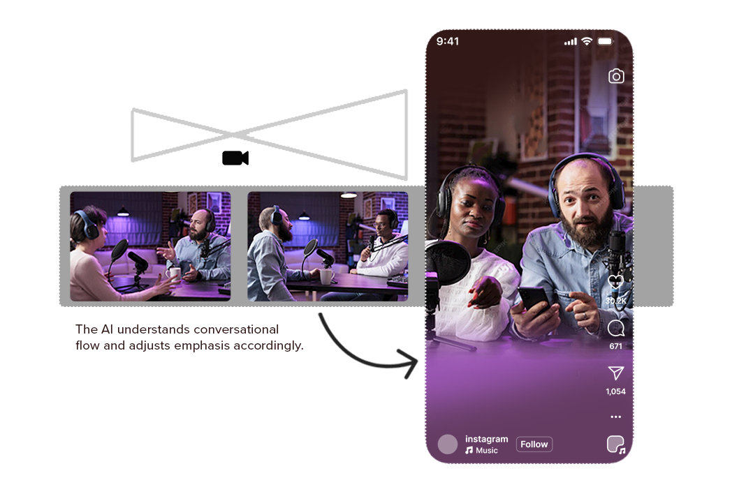 AI reframe video engine tracking subject movement across frames